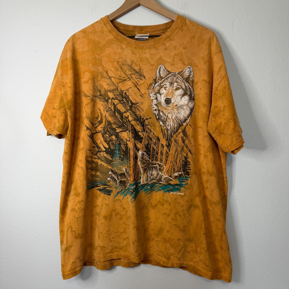 Vintage 1990's Ragtops Sportwear - Wolf Tie Dye Print 100% Cotton Tee XL